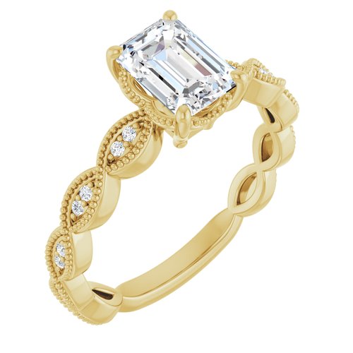14K Yellow Emerald 1 1/4 ct Engagement Ring