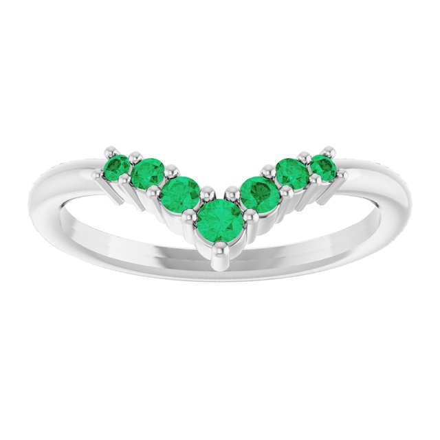14K White Natural Emerald Graduated V Ring
