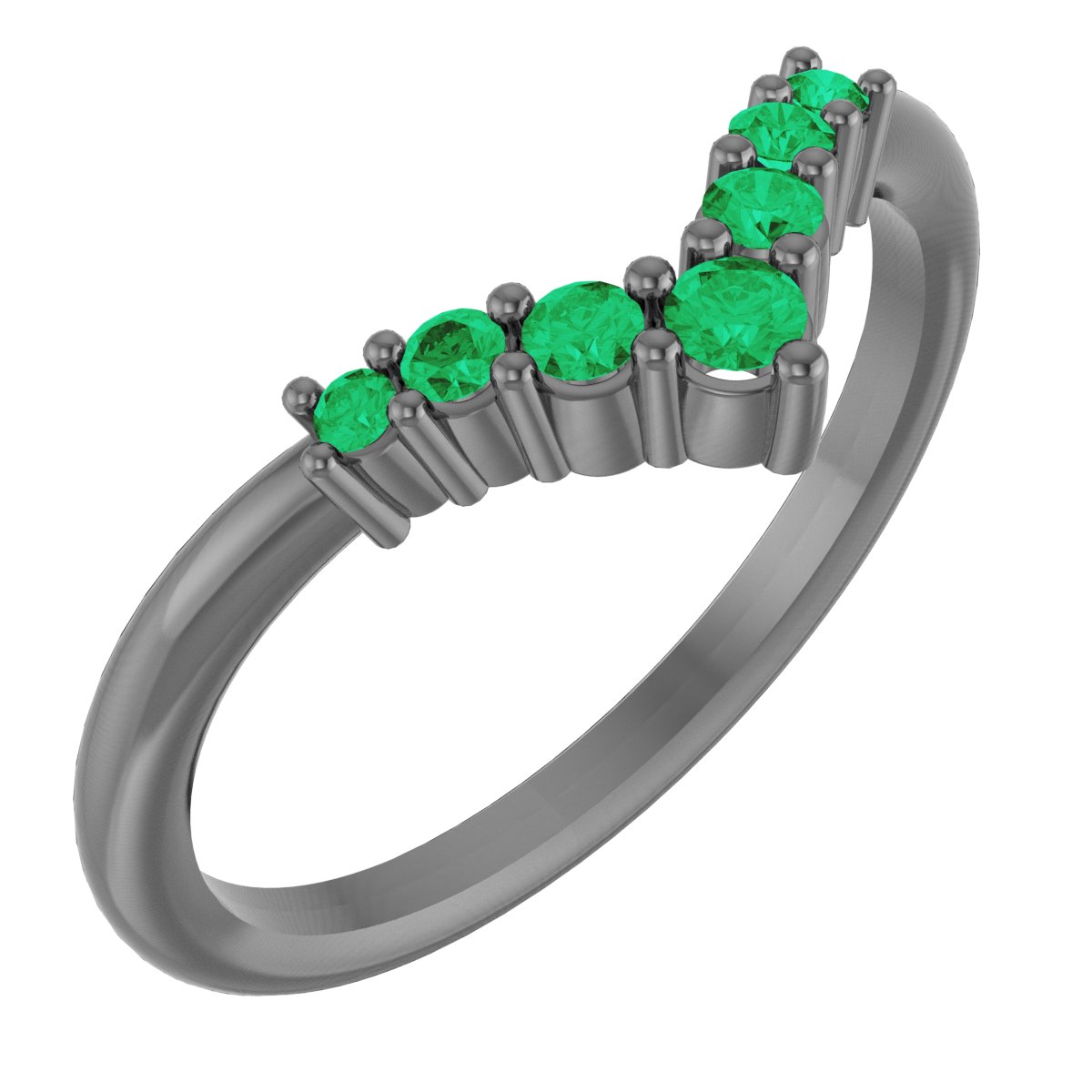 14K Rose Natural Emerald Graduated V Ring