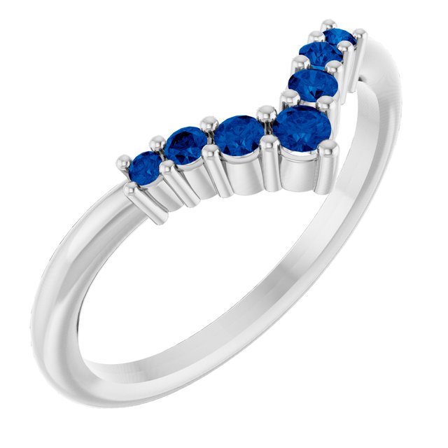 Sterling Silver Natural Blue Sapphire Graduated V Ring