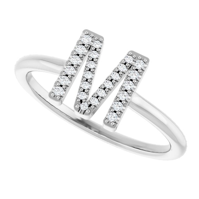 Sterling Silver .07 CTW Natural Diamond Initial M Ring
