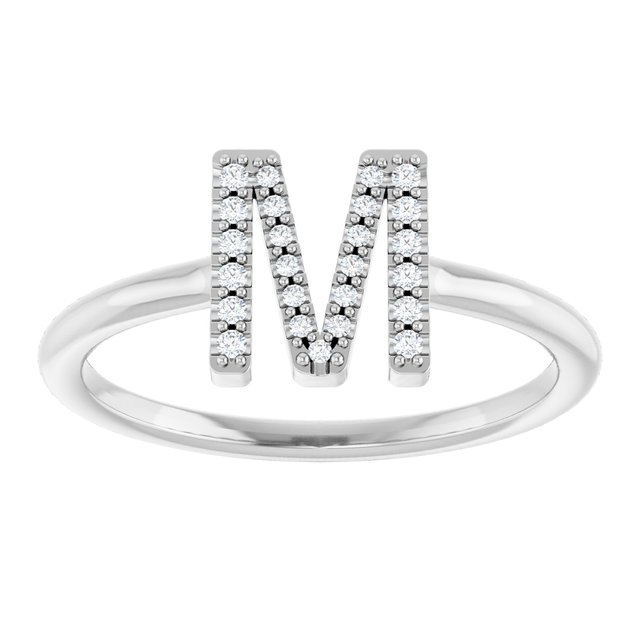 14K White .07 CTW Diamond Initial M Ring