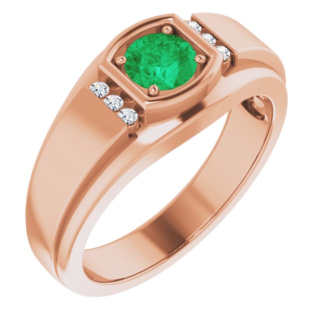 14K Rose  Natural Emerald & .08 CTW Natural Diamond Ring