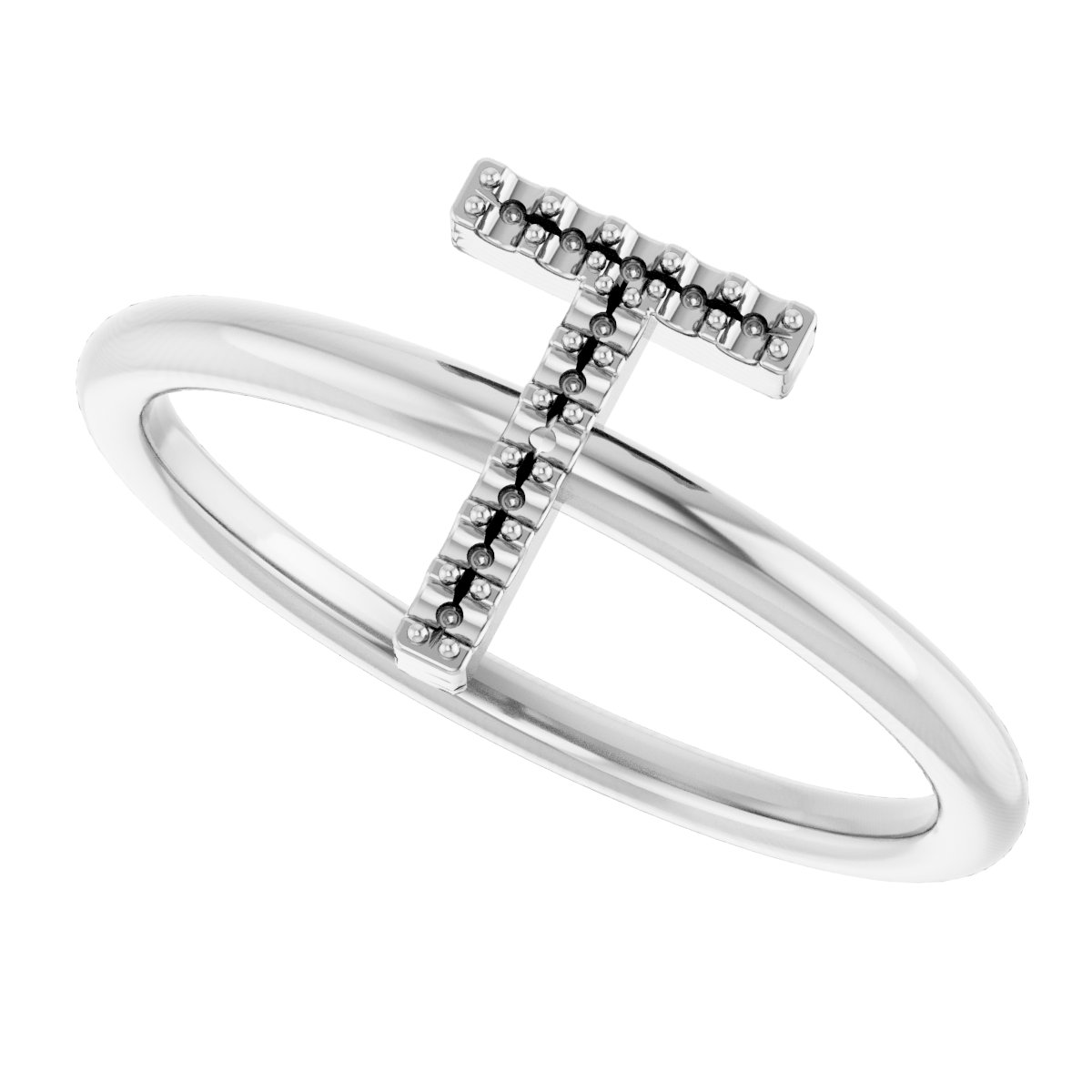 14K White .06 CTW Diamond Initial T Ring