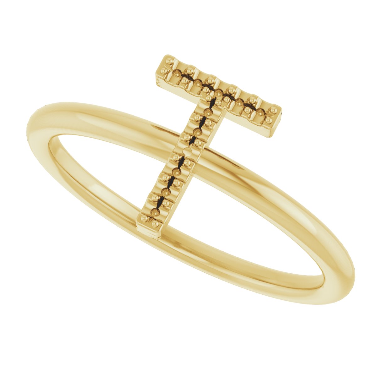 14K Yellow .06 CTW Diamond Initial T Ring