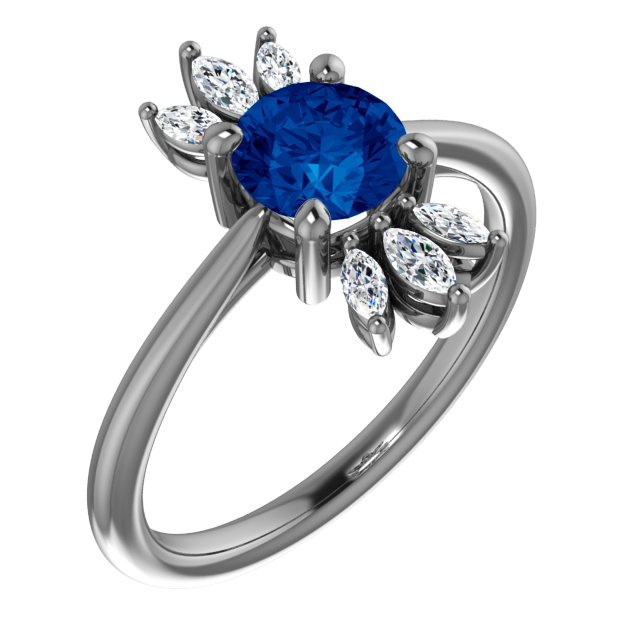 14K Rose Lab-Grown Blue Sapphire & 1/4 CTW Diamond Ring