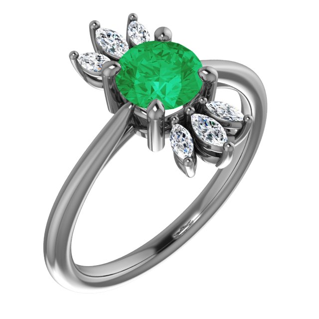 14K White Chatham® Lab-Created Emerald & 1/4 CTW Diamond Ring 