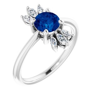 14K White Lab-Grown Blue Sapphire & 1/4 CTW Natural Diamond Ring