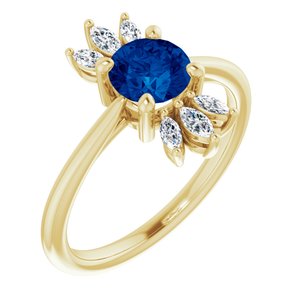 14K Yellow Lab-Grown Blue Sapphire & 1/4 CTW Diamond Ring