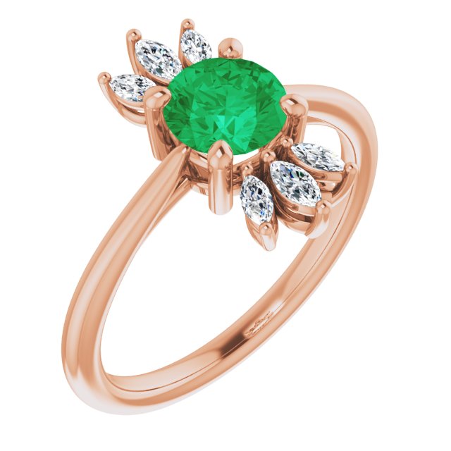 14K Rose Natural Emerald & 1/4 CTW Natural Diamond Ring