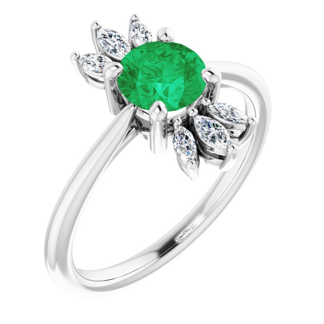 14K White Natural Emerald & 1/4 CTW Natural Diamond Ring