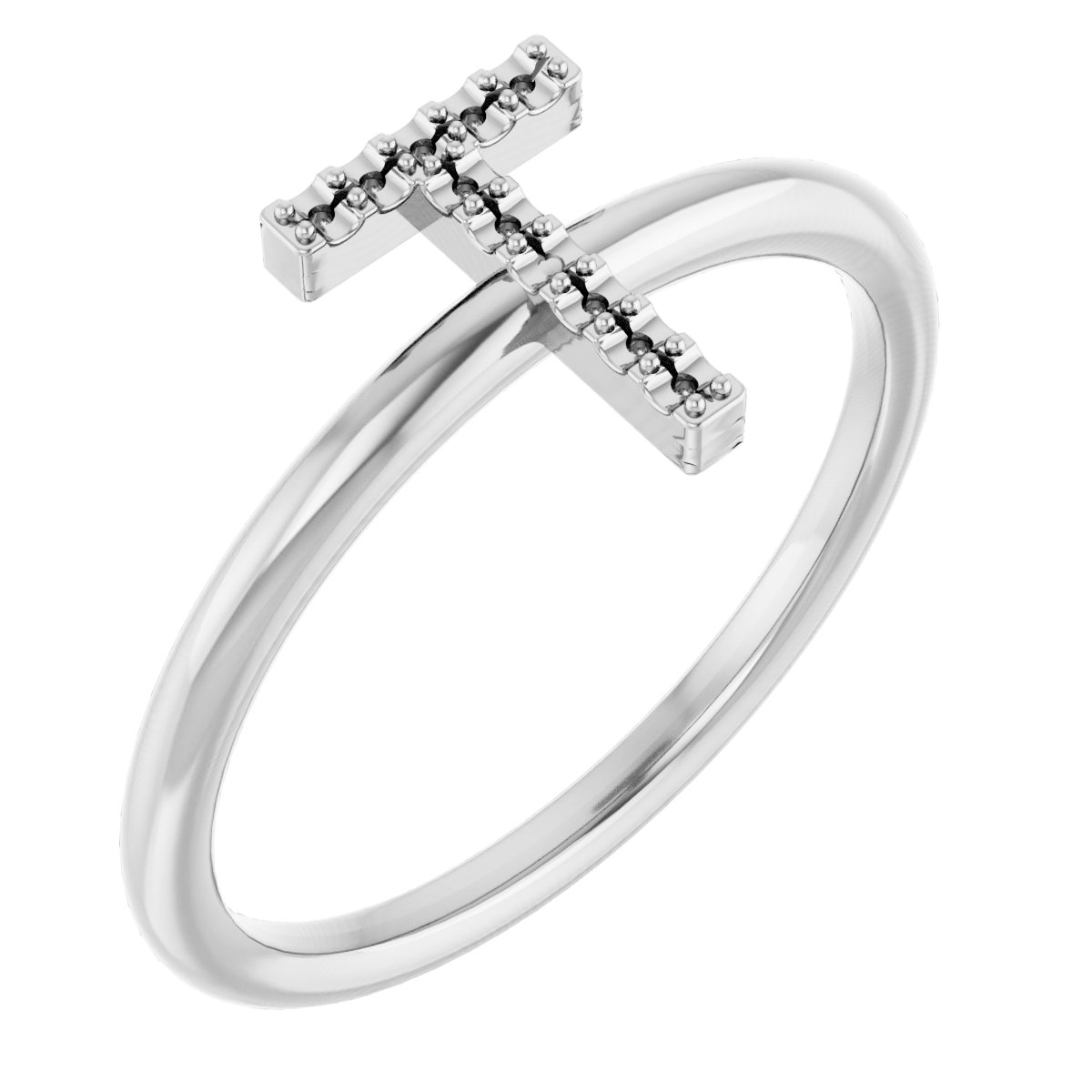 14K White .06 CTW Natural Diamond Initial T Ring