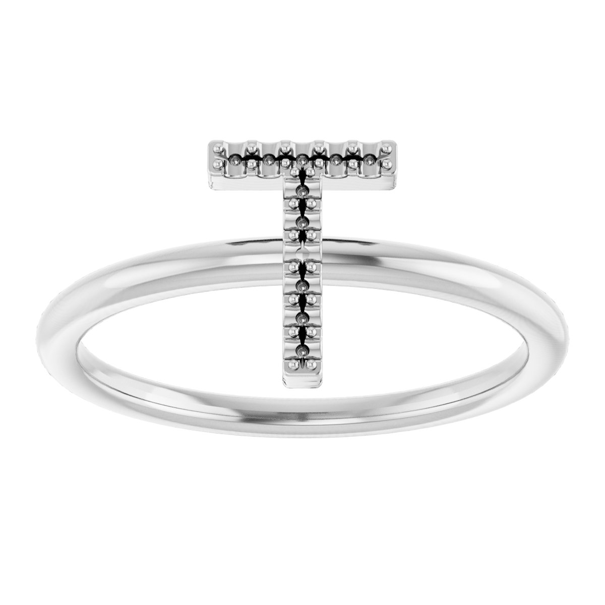 14K White .06 CTW Diamond Initial T Ring