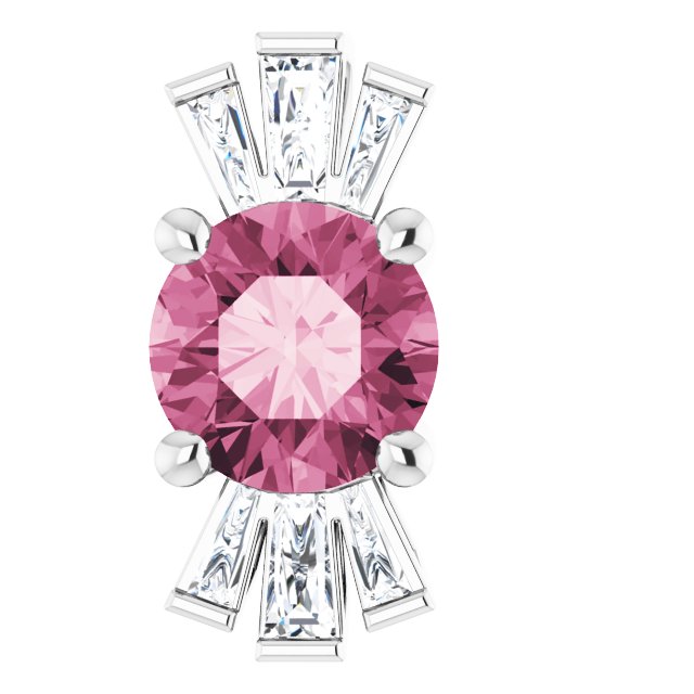 14K White Natural Pink Tourmaline & 1/6 CTW Natural Diamond Pendant