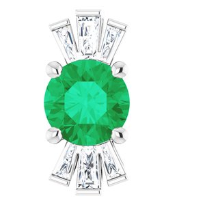 14K White Chatham® Lab-Created Emerald & 1/6 CTW Diamond 16-18" Necklace