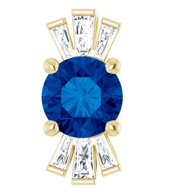 14K Yellow Lab-Grown Blue Sapphire & 1/6 CTW Natural Diamond Pendant