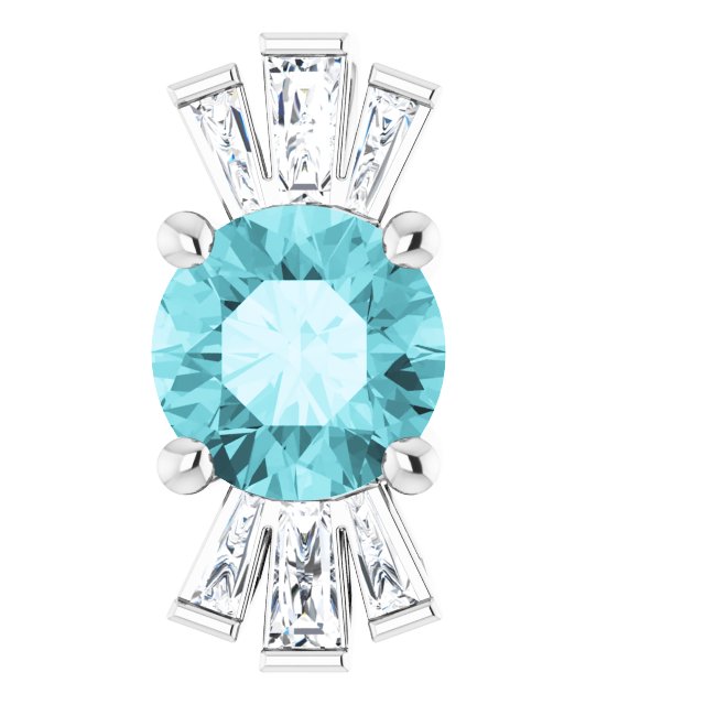 14K White Natural Blue Zircon & 1/6 CTW Natural Diamond Pendant