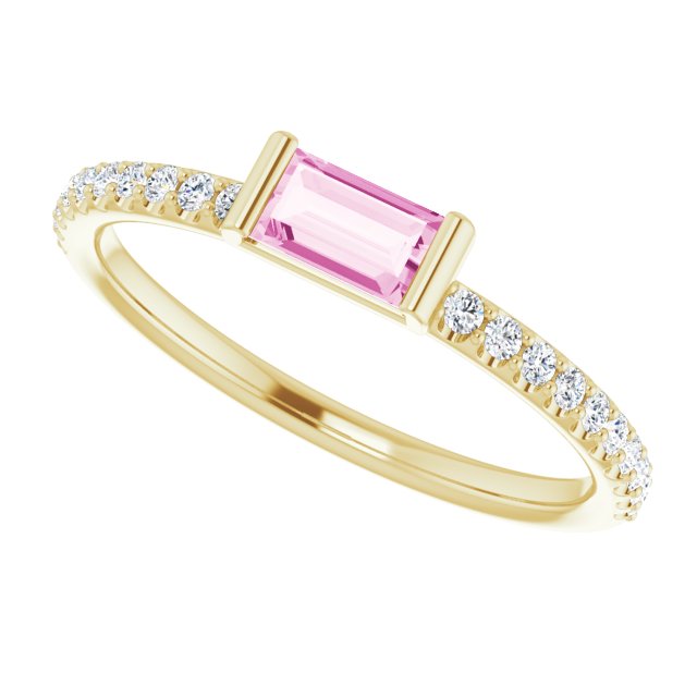 14K Yellow Natural Pink Sapphire & 1/6 CTW Natural Diamond Stackable Ring