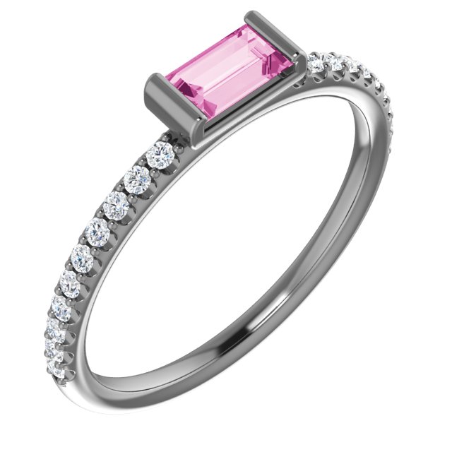 14K White Natural Pink Sapphire & 1/6 CTW Natural Diamond Stackable Ring