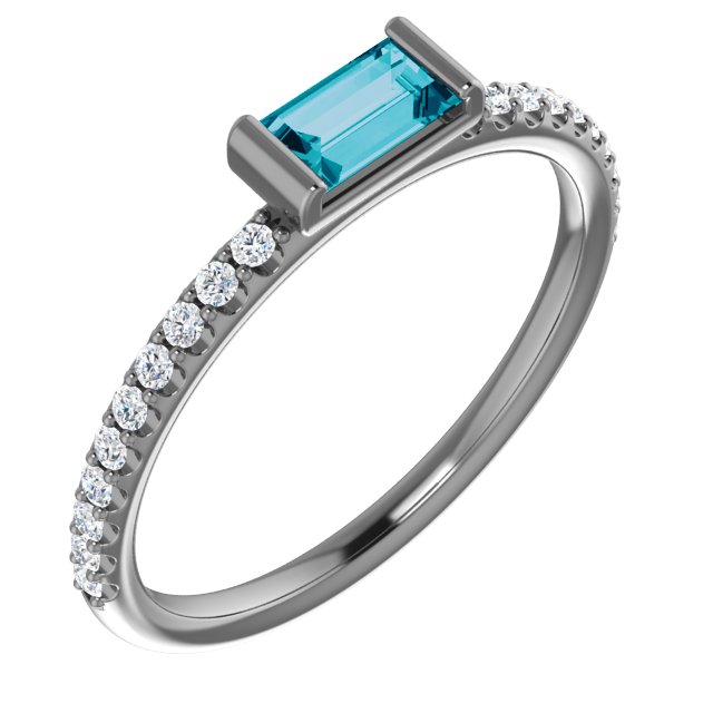 14K Rose Natural London Blue Topaz & 1/6 CTW Natural Diamond Stackable Ring