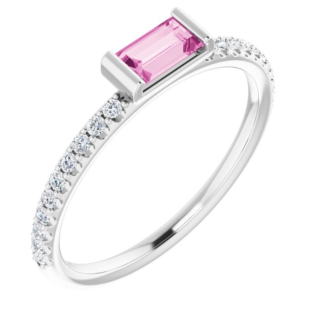 Platinum Natural Pink Sapphire & 1/6 CTW Natural Diamond Stackable Ring