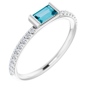 14K White Natural London Blue Topaz & 1/6 CTW Natural Diamond Stackable Ring