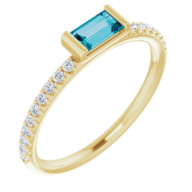 14K Yellow Natural London Blue Topaz & 1/6 CTW Natural Diamond Stackable Ring