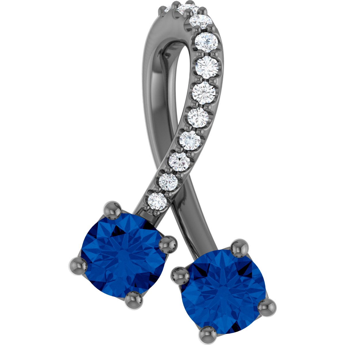14K White Chatham® Created Blue Sapphire & .05 CTW Diamond Pendant   