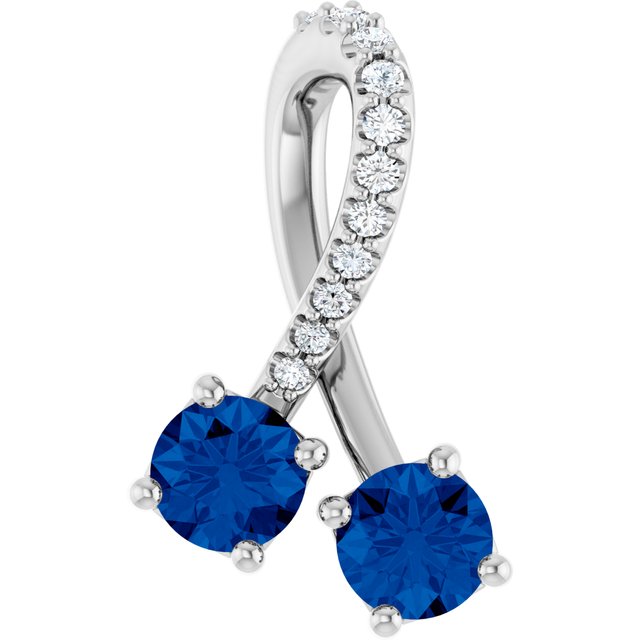 14K White Lab-Grown Blue Sapphire & .05 CTW Natural Diamond Pendant