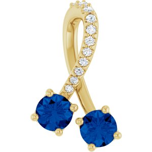 14K Yellow Chatham® Created Blue Sapphire & .05 CTW Diamond Pendant   
