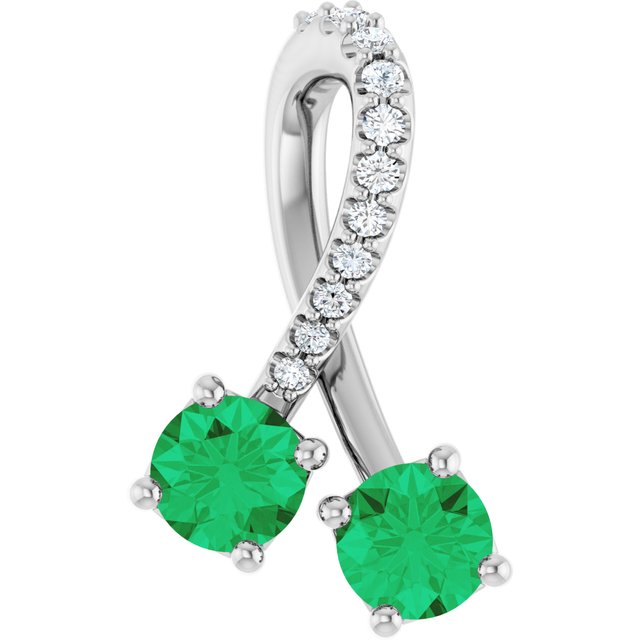 Platinum Lab-Grown Emerald & .05 CTW Natural Diamond Pendant