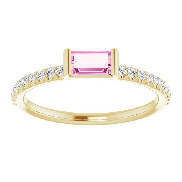 14K Yellow Natural Pink Sapphire & 1/6 CTW Natural Diamond Stackable Ring