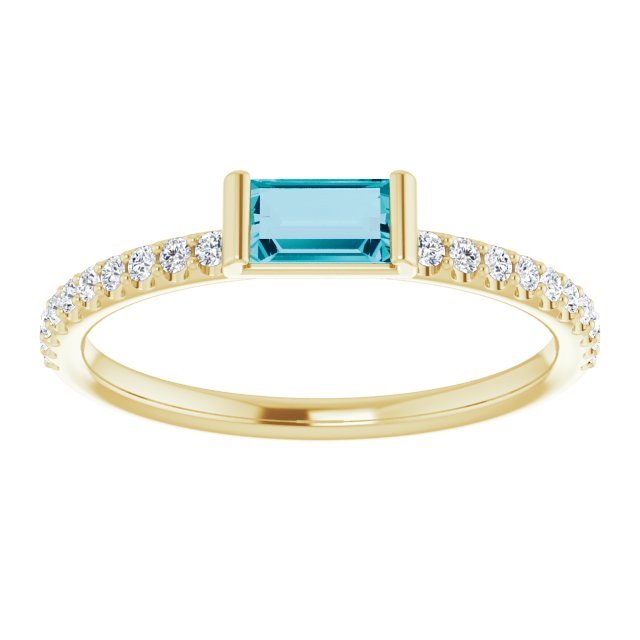 14K Yellow Natural London Blue Topaz & 1/6 CTW Natural Diamond Stackable Ring