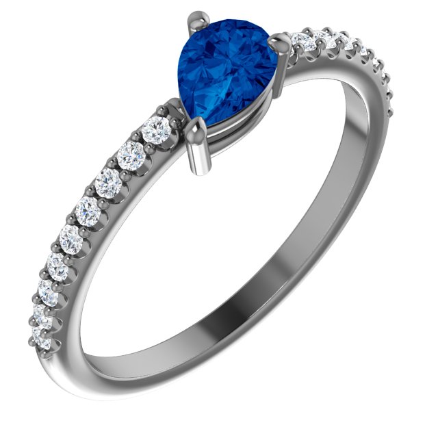 14K White Lab-Grown Blue Sapphire & 1/6 CTW Diamond Ring