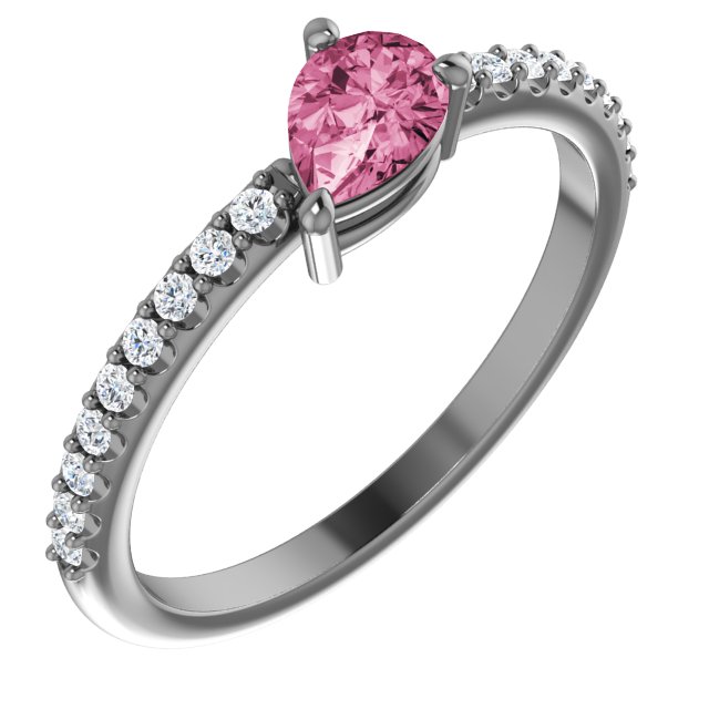 14K White Natural Pink Tourmaline & 1/6 CTW Natural Diamond Ring