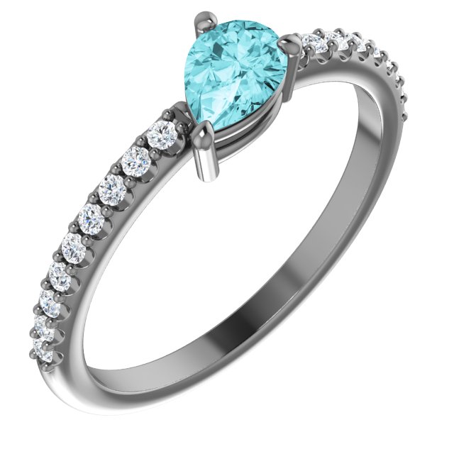 14K White Natural Blue Zircon & 1/6 CTW Natural Diamond Ring
