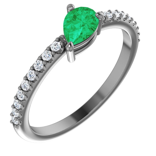 14K Rose Lab-Grown Emerald & 1/6 CTW Diamond Ring