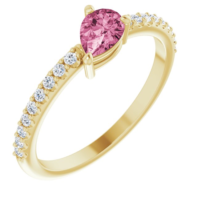 14K Yellow Natural Pink Tourmaline & 1/6 CTW Natural Diamond Ring