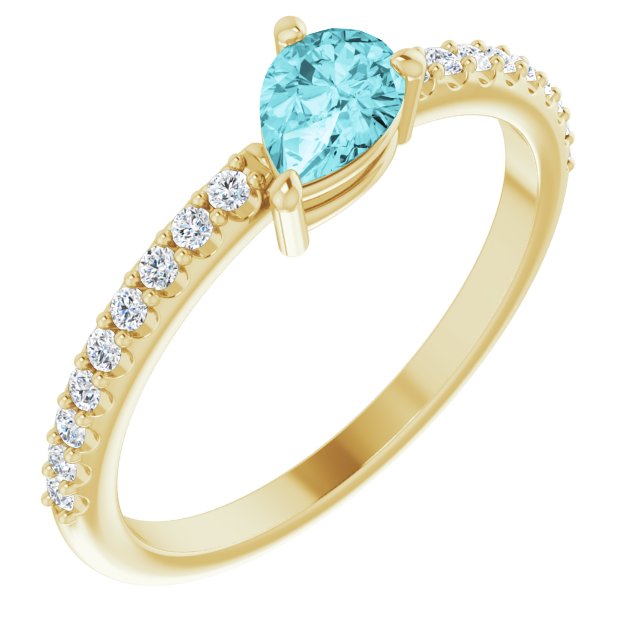 14K Yellow Natural Blue Zircon & 1/6 CTW Natural Diamond Ring