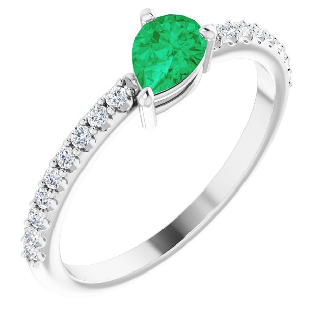 Sterling Silver Lab-Grown Emerald & 1/6 CTW Natural Diamond Ring