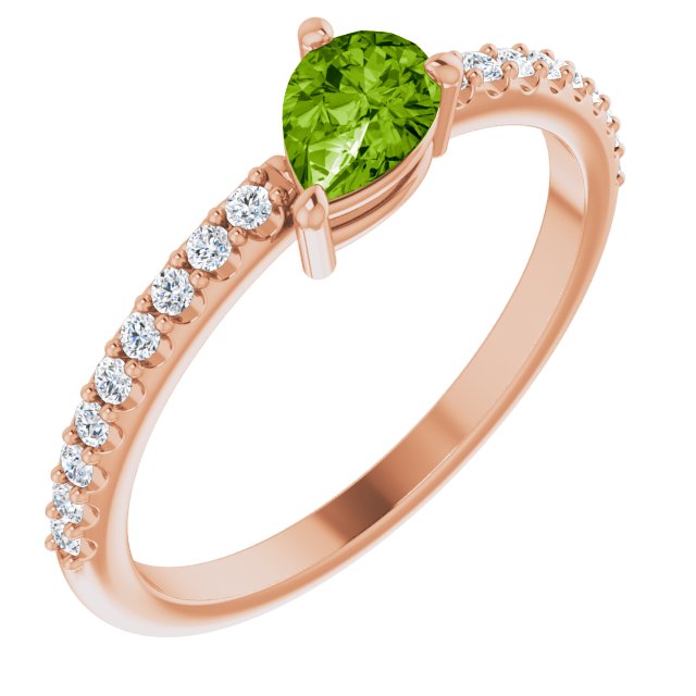 14K Rose Natural Peridot & 1/6 CTW Natural Diamond Ring