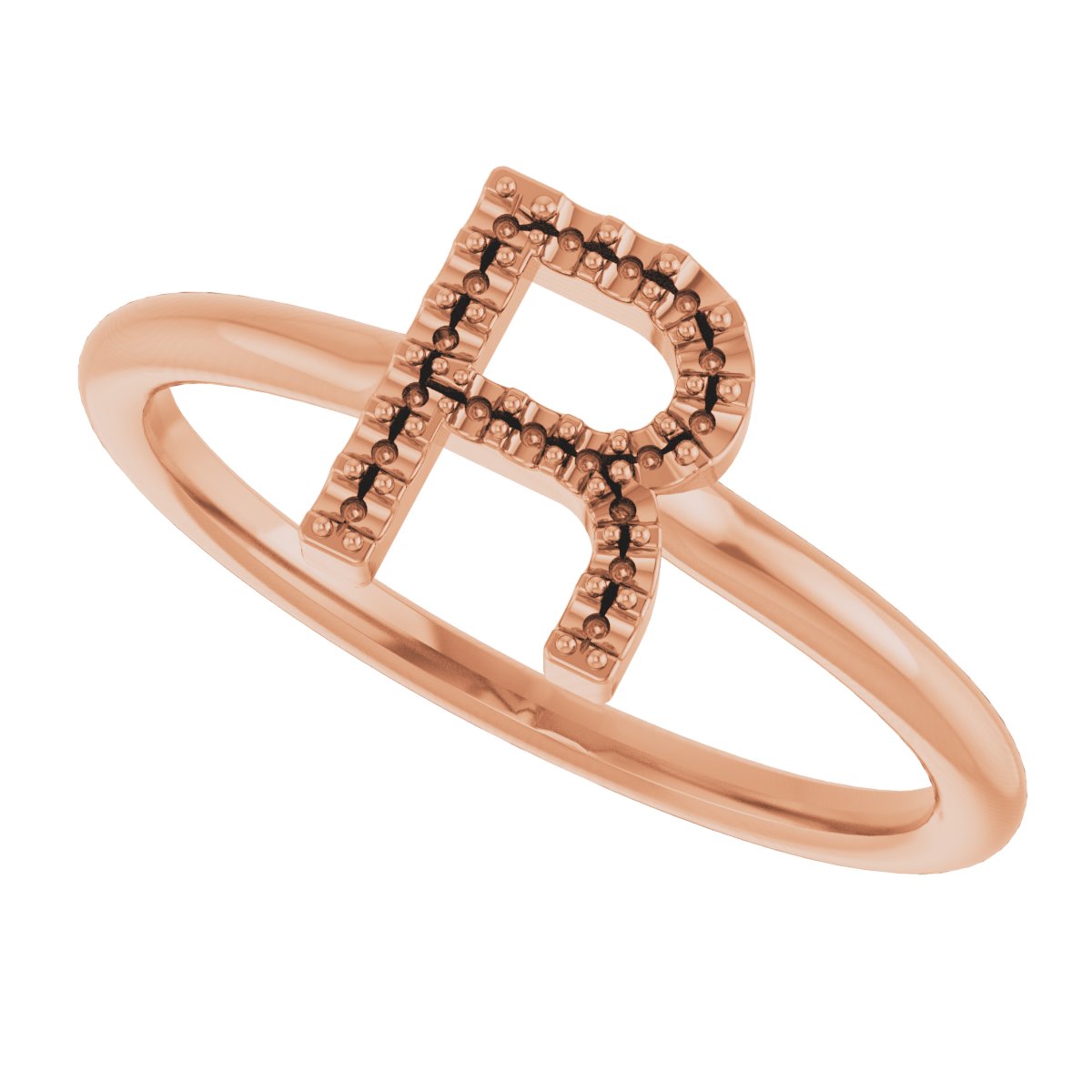 14K Rose .08 CTW Diamond Initial R Ring