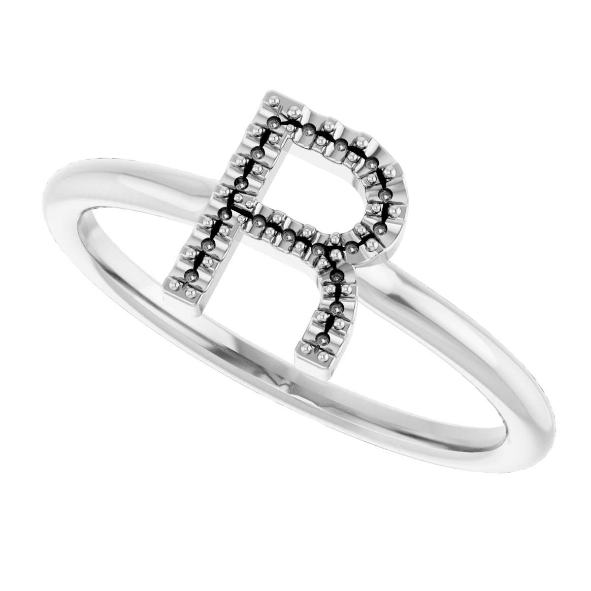 14K White .06 CTW Natural Diamond Initial R Ring