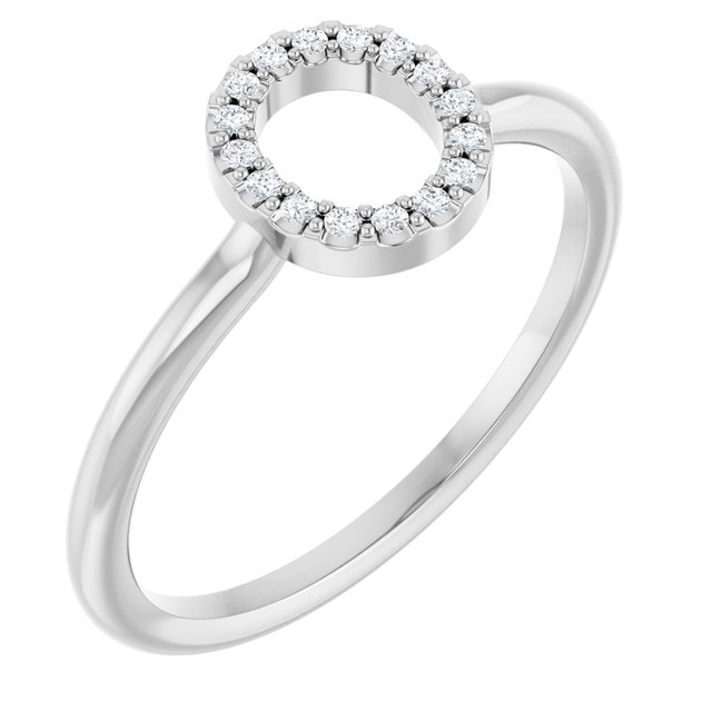 14K White .06 CTW Natural Diamond Initial O Ring