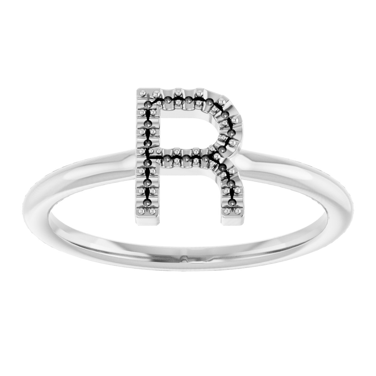 14K White .06 CTW Natural Diamond Initial R Ring