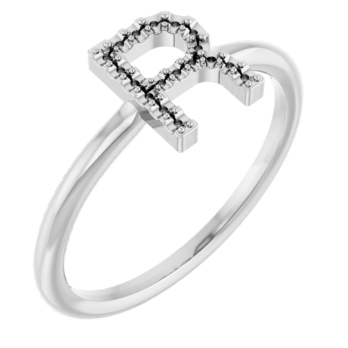 18K Palladium White Accented Initial R Ring Mounting