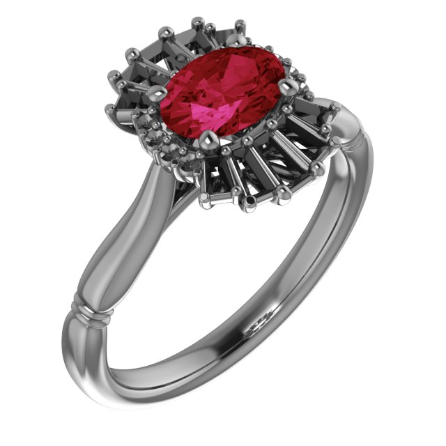 14K Rose Lab-Grown Ruby & 1/4 CTW Natural Diamond Ring