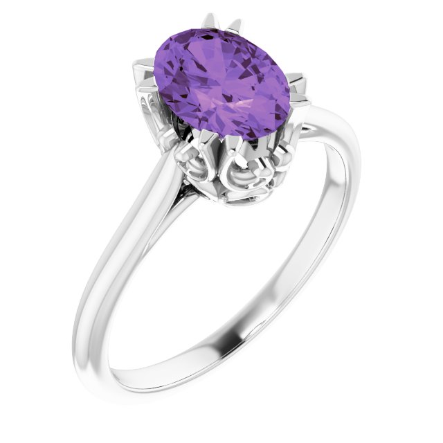Sterling Silver 8x6 mm Natural Amethyst Ring