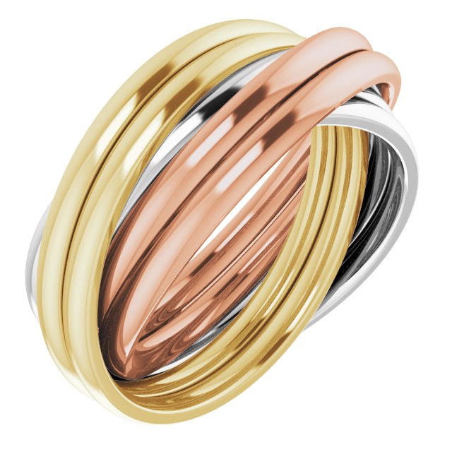 14K Tri-Color 6-Band Rolling Ring Size 7.5