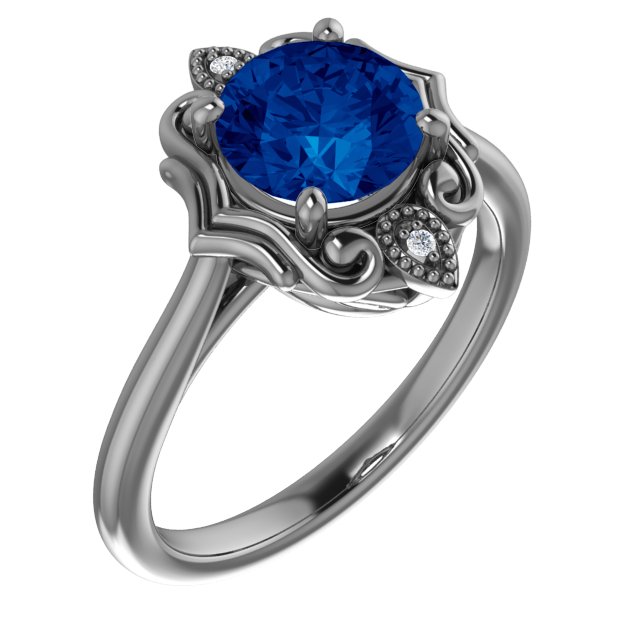 14K White Lab Created Blue Sapphire and .01 CTW Diamond Sculptural Ring Ref. 15657028
